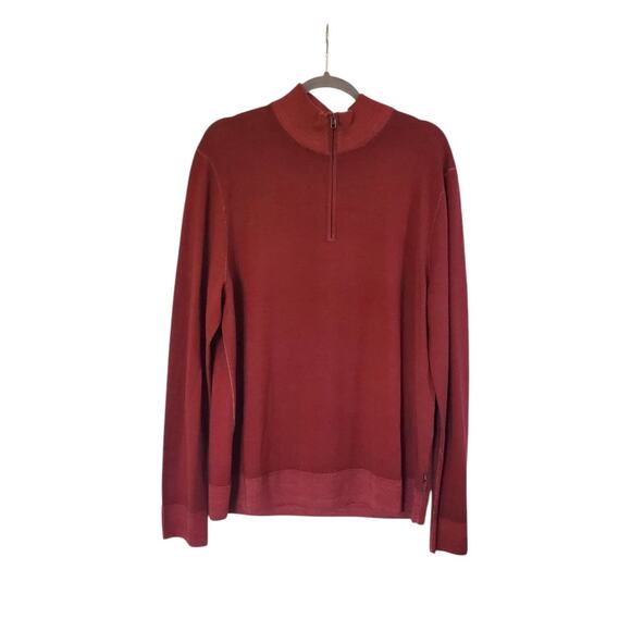 Michael Kors 1/4 Zip Pullover Sweater Burgundy ExtraFine Merino Wool Men's Large - Picture 1 of 11